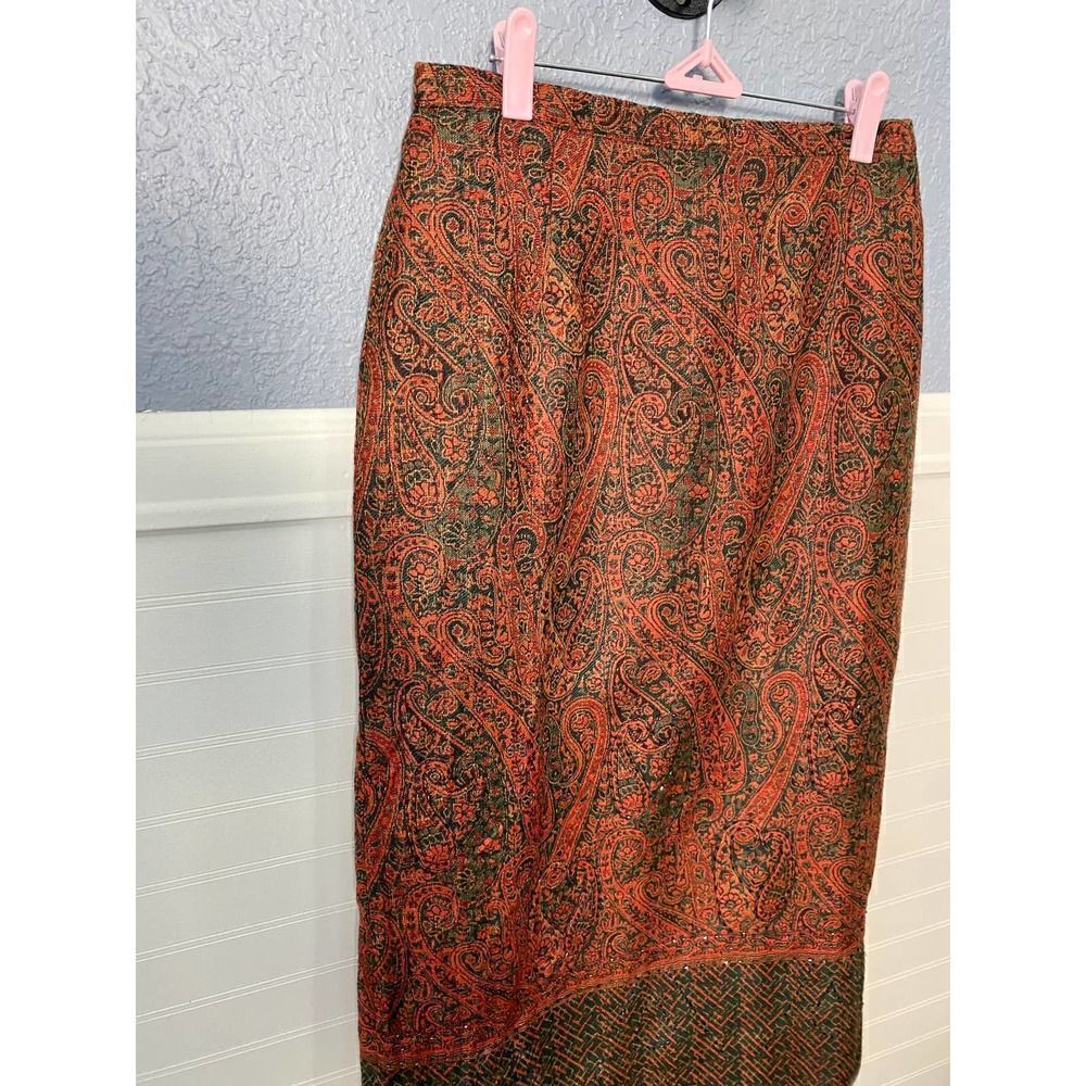 Nouveaux Vintage Skirt  Straight Pencil Lined Beads Paisley